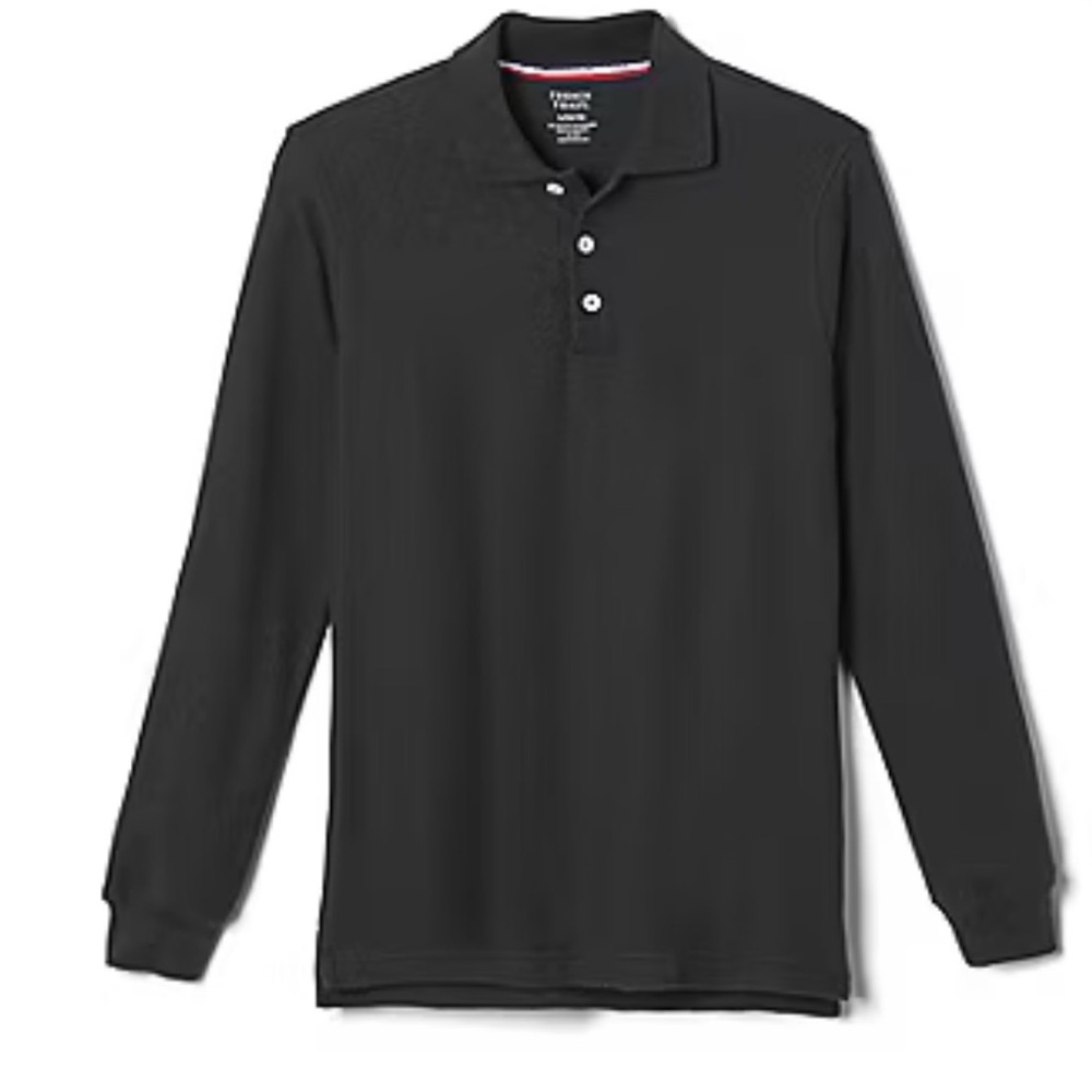 French Toast Little & Big Kid Boys Long Sleeve Boxy Fit Polo Shirt in black Sz M